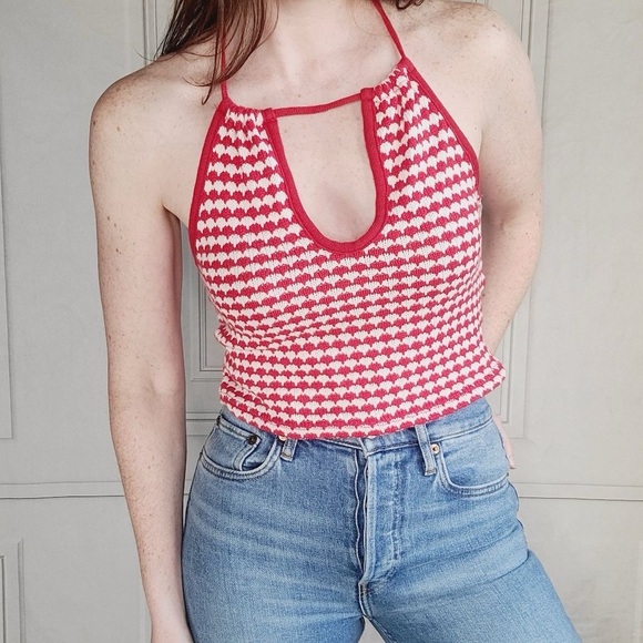 ZARA crochet halter tie crop top! Sleeveless red and white - Picture 6 of 11